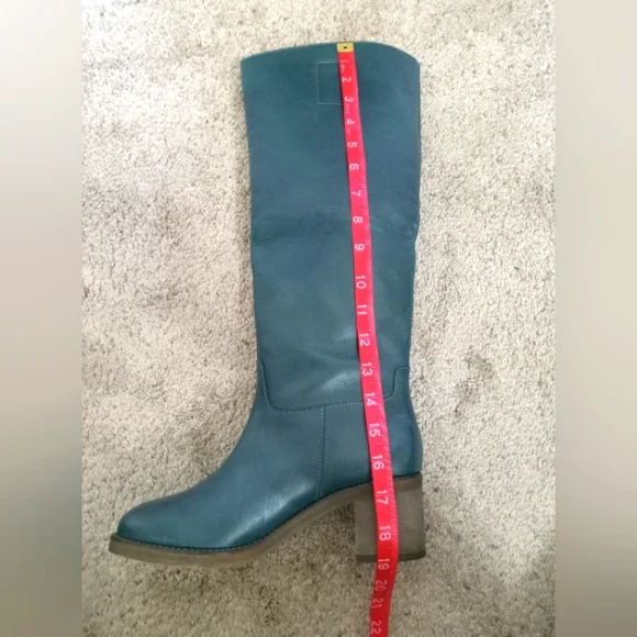 New Free People Tall Leather Tabby Boots in Teal Block Heel Size 38/ 7.5-8 - Picture 7 of 15